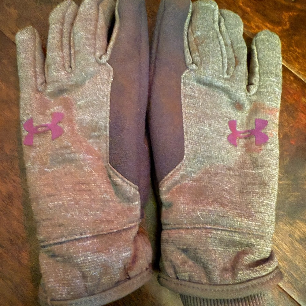Kids Under Armour Heathered Grey & Purple Gloves